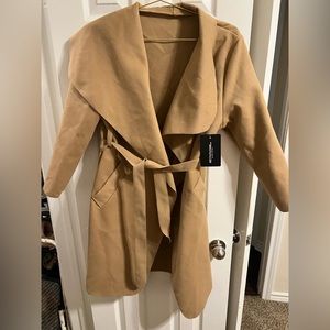PLT camel plus women’s waterfall coat